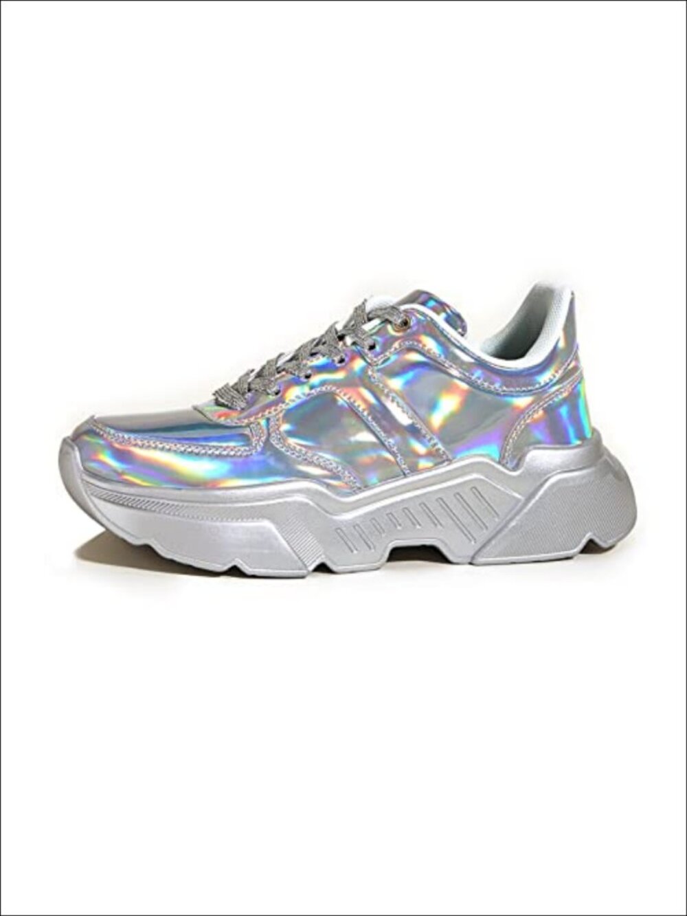 Platform Chunky Sneakers Metallic Iridescent Faux Leather